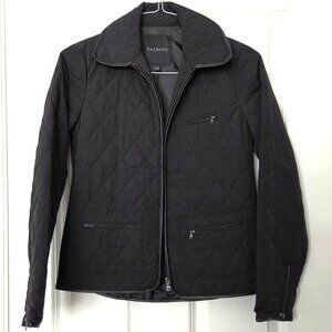 Talbots Black Quilted Zippered Jacket w Faux Leather Trim